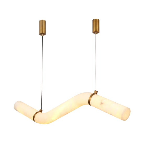 Zareon LED Large Stepped Alabaster Chandelier - Brushed Brass & Soft White