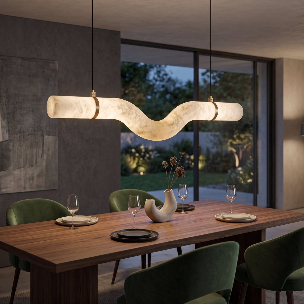 Zareon LED Small Curved Alabaster Chandelier - Brushed Brass & Soft White