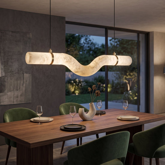 Zareon LED Small Curved Alabaster Chandelier - Brushed Brass & Soft White