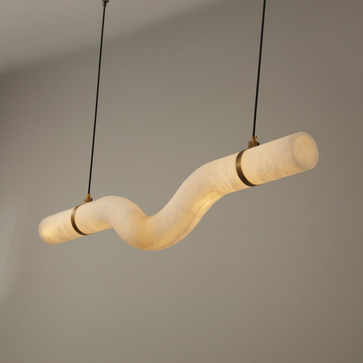 Zareon LED Large Curved Alabaster Chandelier - Brushed Brass & Soft White