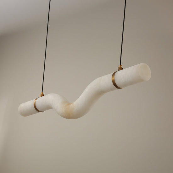 Zareon LED Small Curved Alabaster Chandelier - Brushed Brass & Soft White