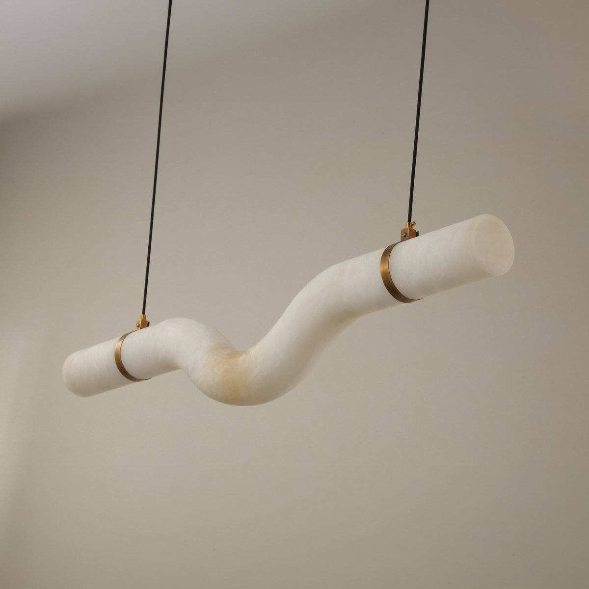 Zareon LED Medium Curved Alabaster Chandelier - Brushed Brass & Soft White