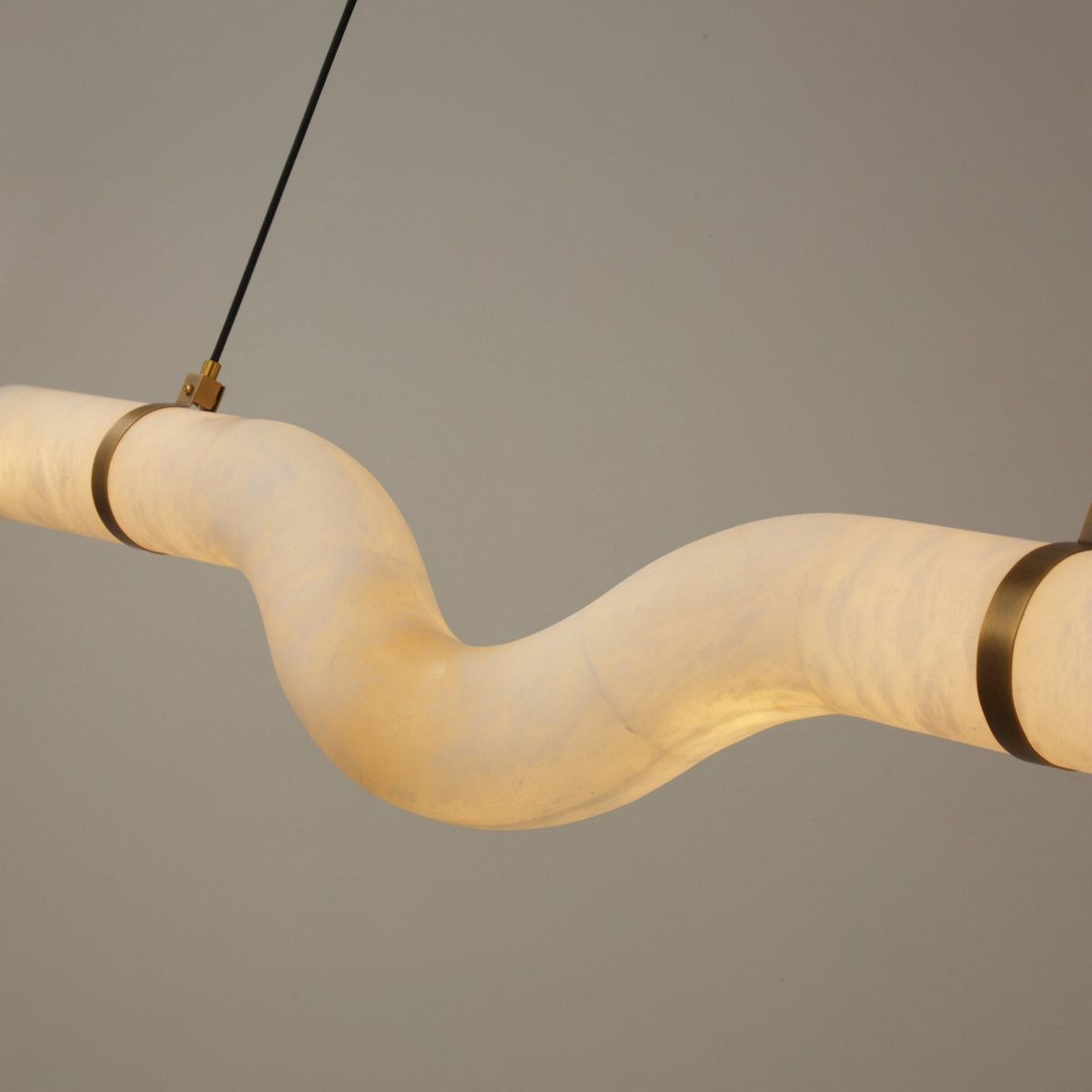 Zareon LED Large Curved Alabaster Chandelier - Brushed Brass & Soft White