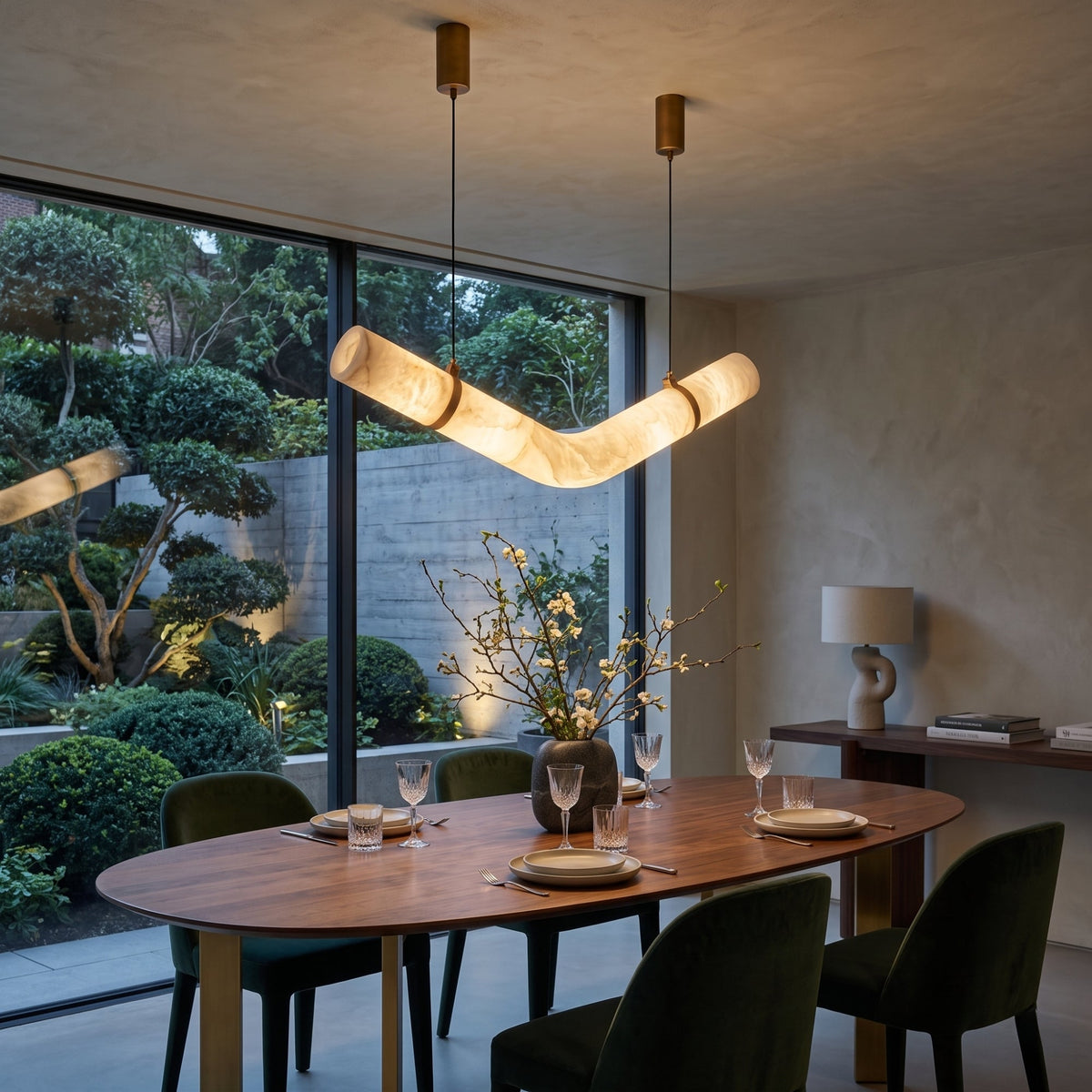 Zareon LED Medium Chevron Alabaster Chandelier - Brushed Brass