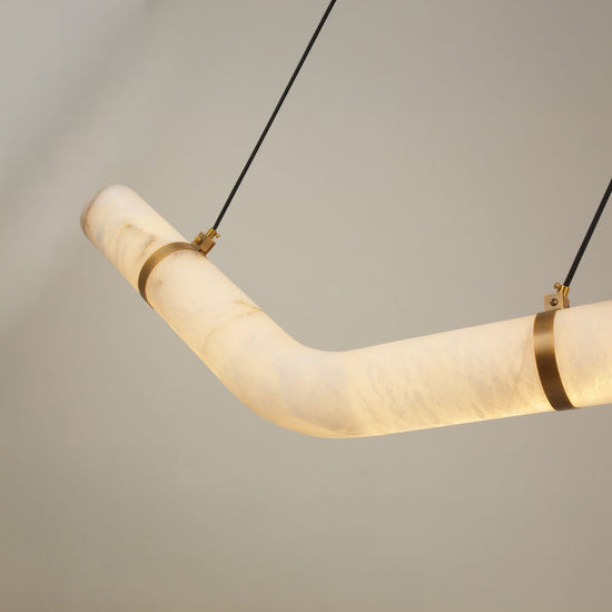 Zareon LED Large Chevron Alabaster Chandelier - Brushed Brass