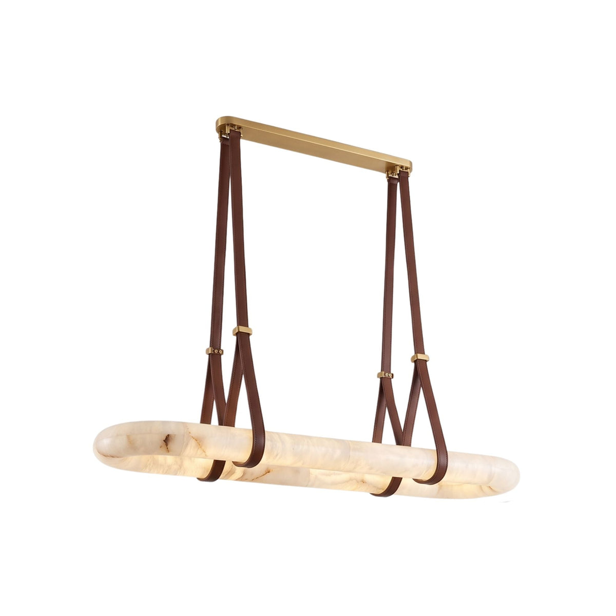 Cintura LED Medium Alabaster Oval Chandelier - Brown Leather & Copper