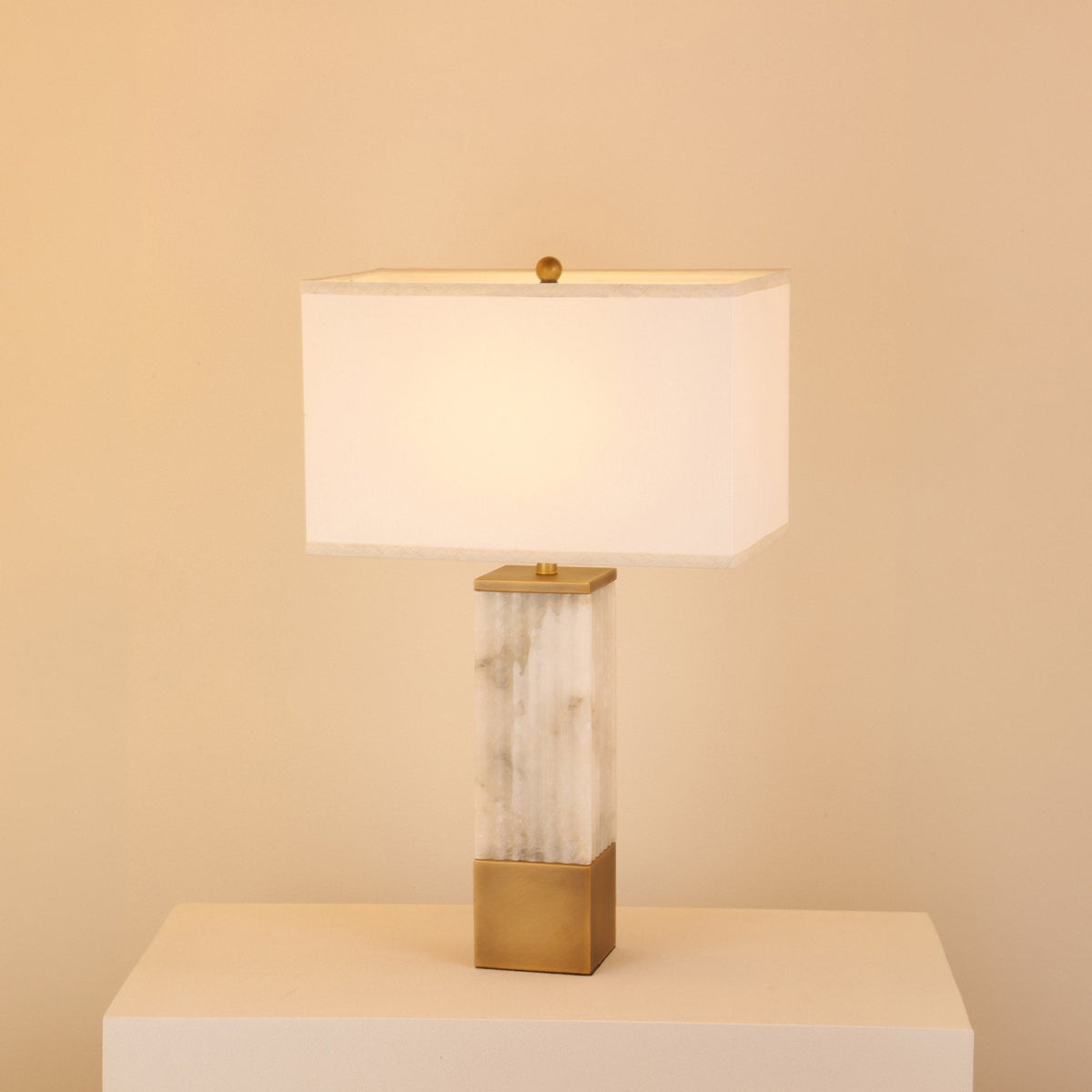 Ravelle Alabaster Column Table Lamp - Brushed Brass & Soft White