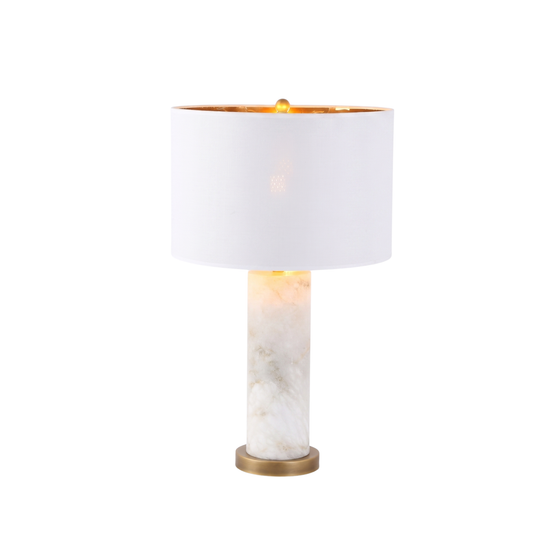 Calix Alabaster Pillar Table Lamp - Brushed Brass & Soft White