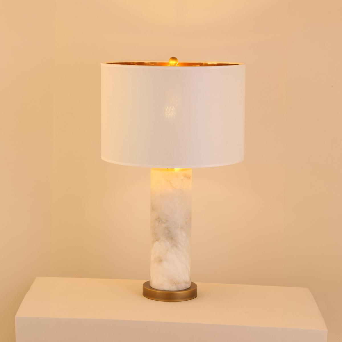 Calix Alabaster Pillar Table Lamp - Brushed Brass & Soft White