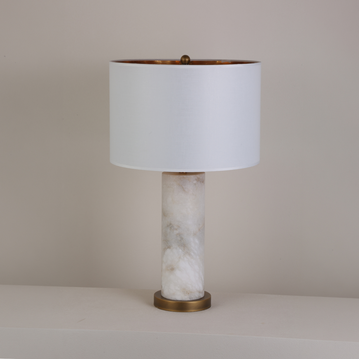 Calix Alabaster Pillar Table Lamp - Brushed Brass & Soft White