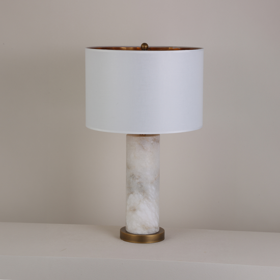 Calix Alabaster Pillar Table Lamp - Brushed Brass & Soft White