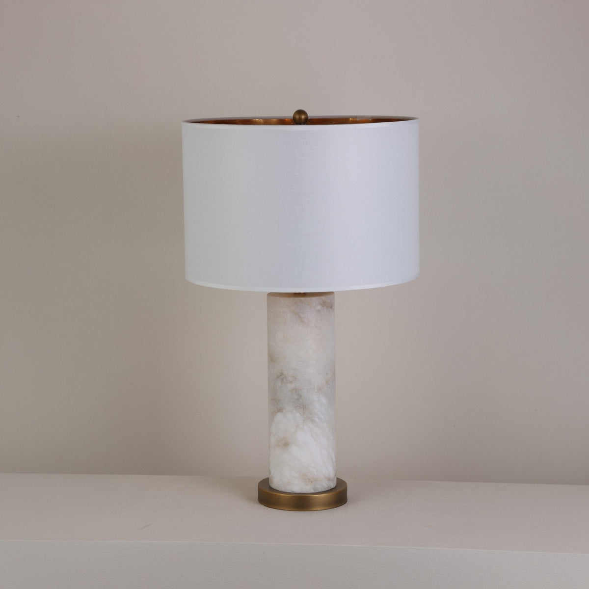 Calynor 1 Light Column Alabaster Table Lamp - Brass & Soft White