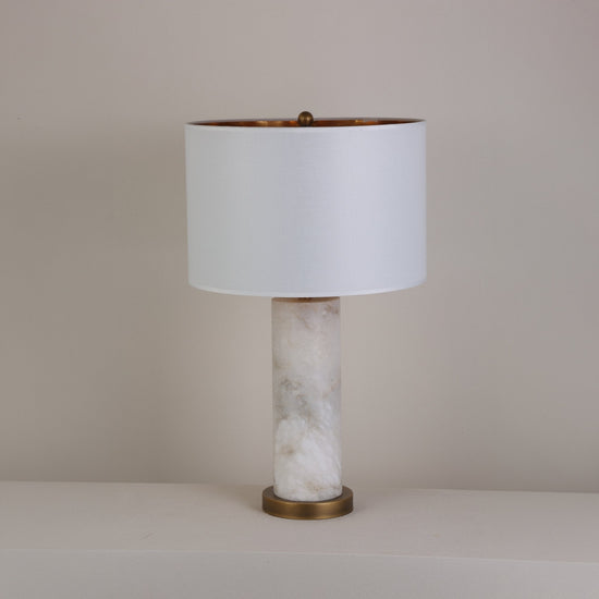 Calynor 1 Light Column Alabaster Table Lamp - Brass & Soft White