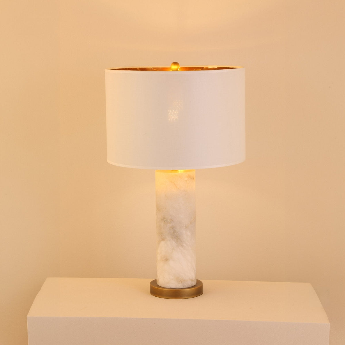 Calynor 1 Light Column Alabaster Table Lamp - Brass & Soft White