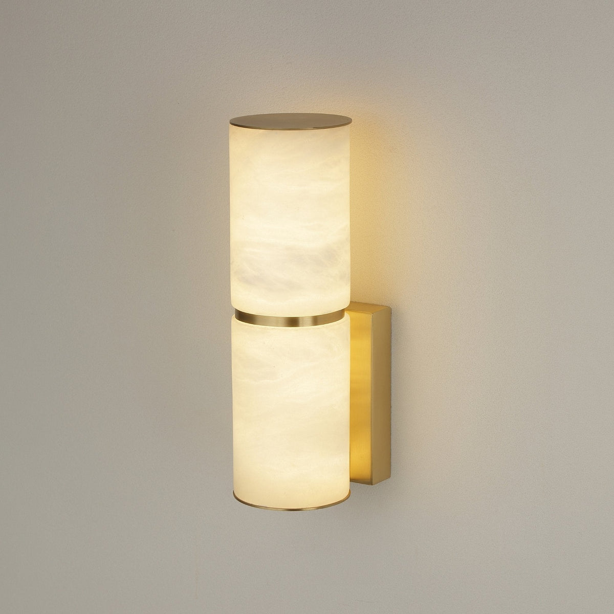 Almora LED Small Cylinder Alabaster Wall Light - Brass