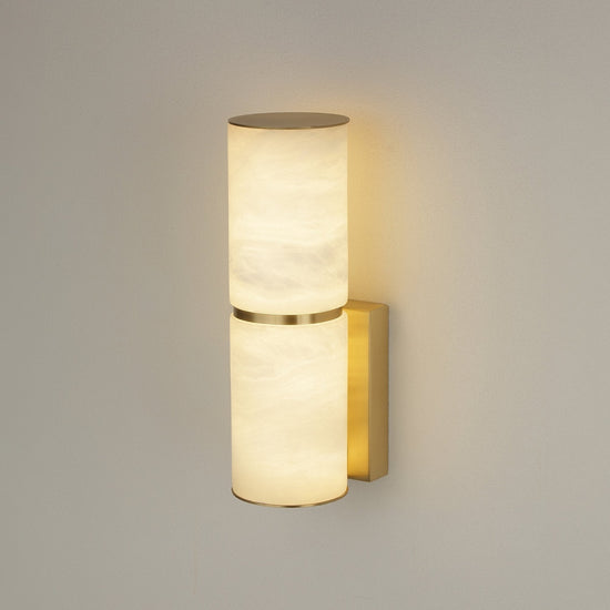 Almora LED Small Cylinder Alabaster Wall Light - Brass