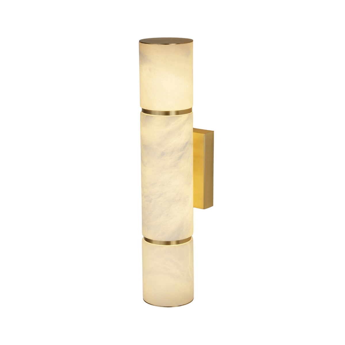 Almora LED Cylinder Alabaster Wall Light - Brass