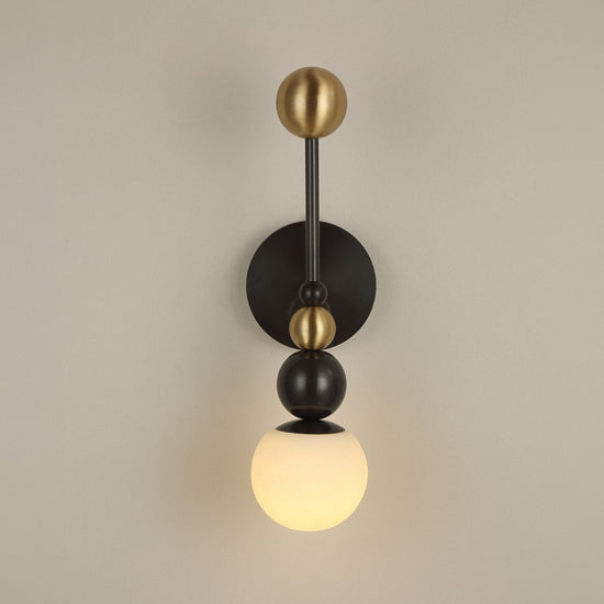 Zeal Vertical Orb Alabaster Wall Light - Black & Brass