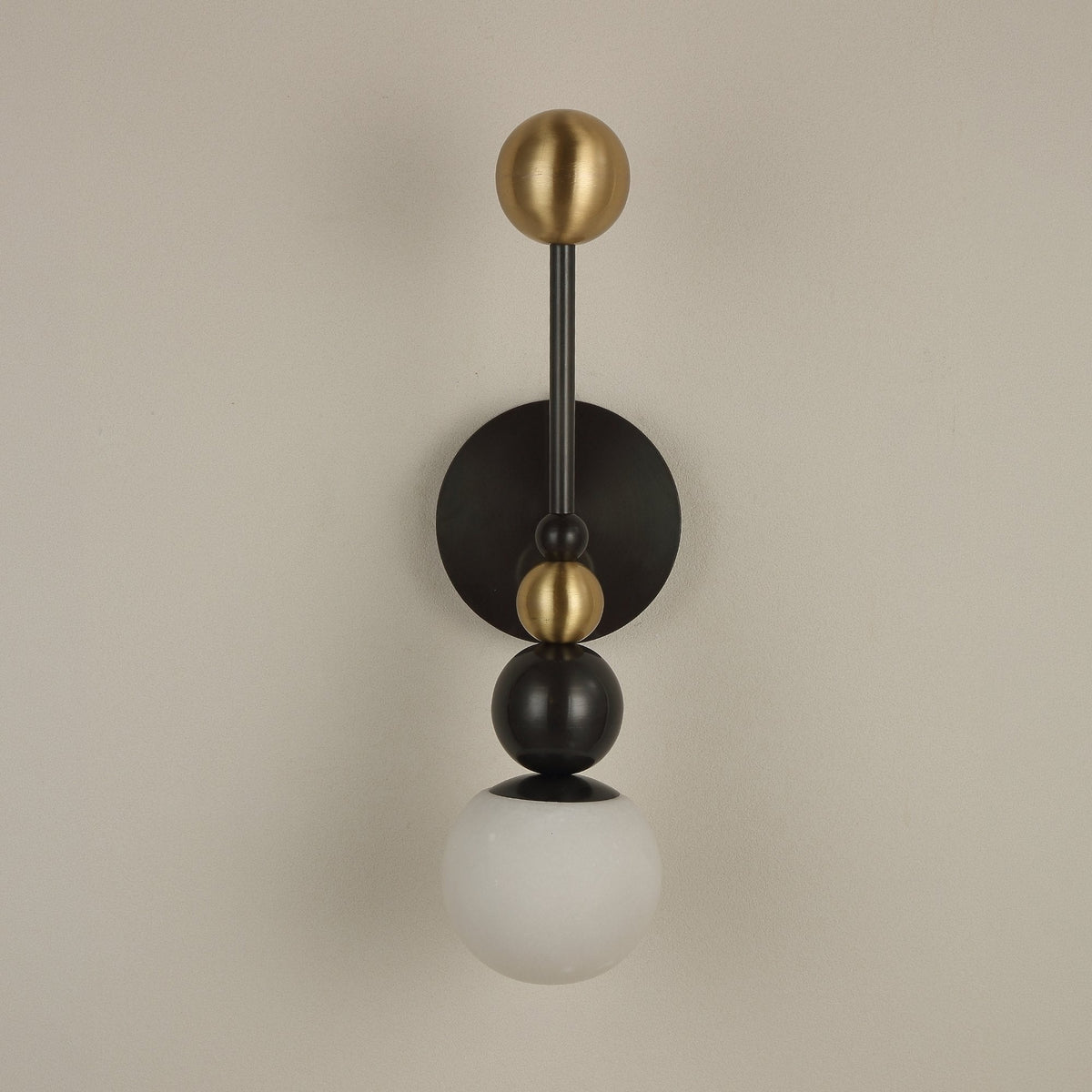 Zeal Vertical Orb Alabaster Wall Light - Black & Brass