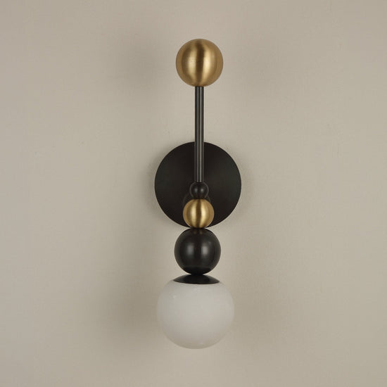 Zeal Vertical Orb Alabaster Wall Light - Black & Brass