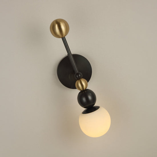 Zeal Vertical Orb Alabaster Wall Light - Black & Brass