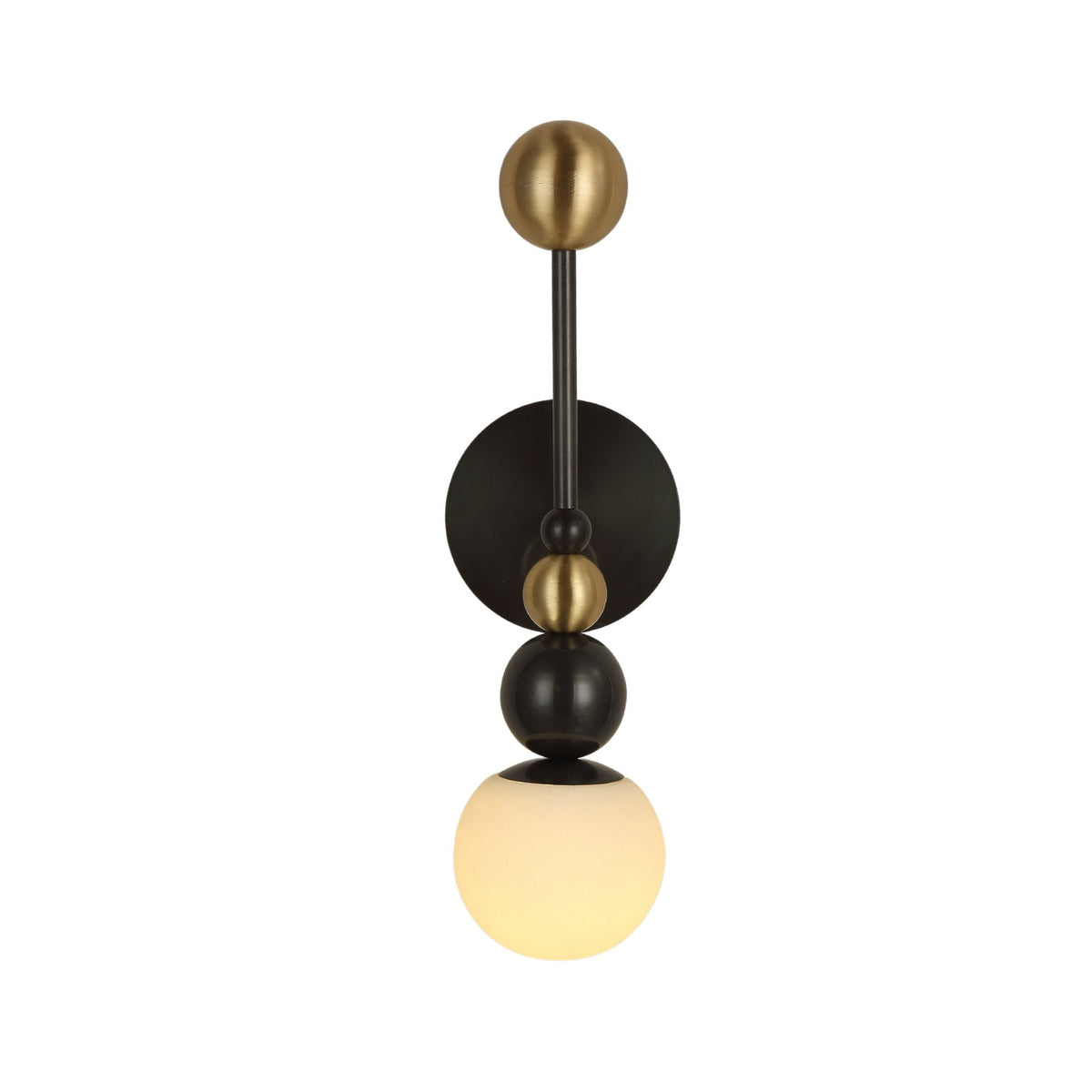 Zeal Vertical Orb Alabaster Wall Light - Black & Brass