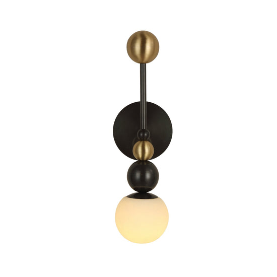 Zeal Vertical Orb Alabaster Wall Light - Black & Brass