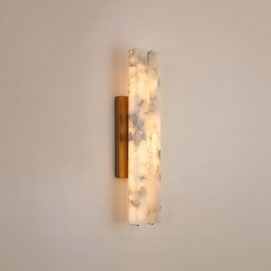Selvara LED Small Alabaster Double Wall Light - Brushed Brass