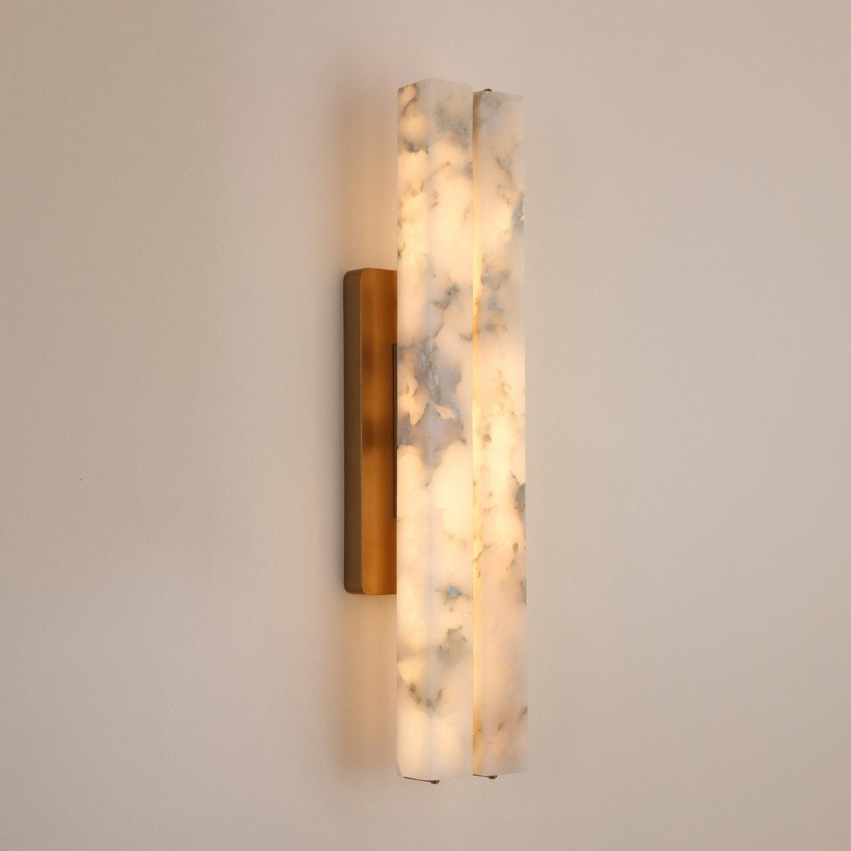 Selvara LED Large Alabaster Double Wall Light - Brushed Brass
