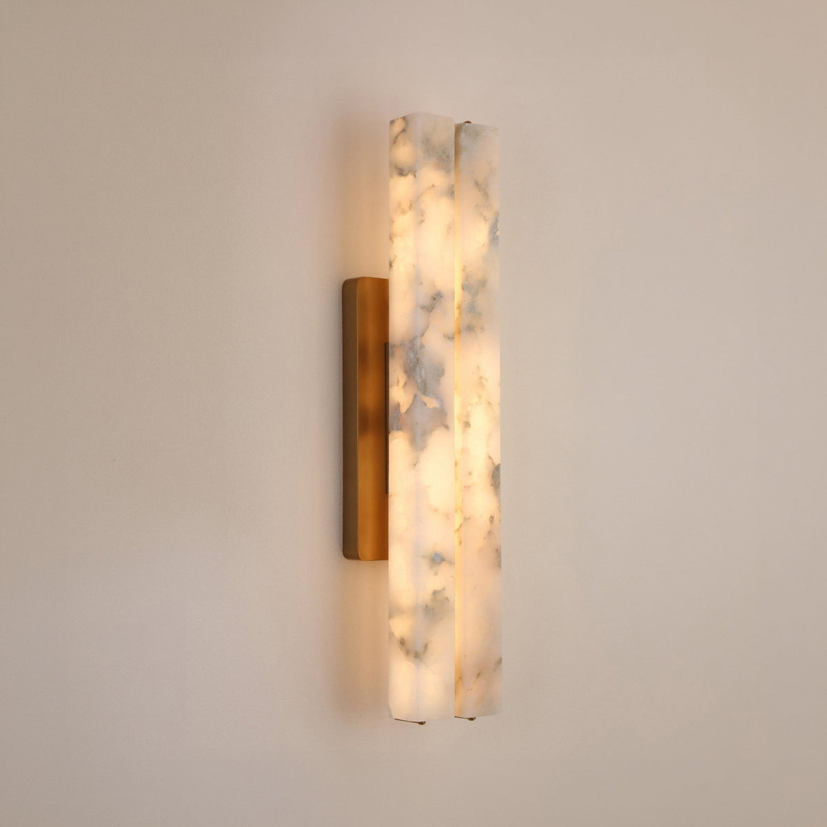 Selvara LED Medium Alabaster Double Wall Light - Brushed Brass & Soft White