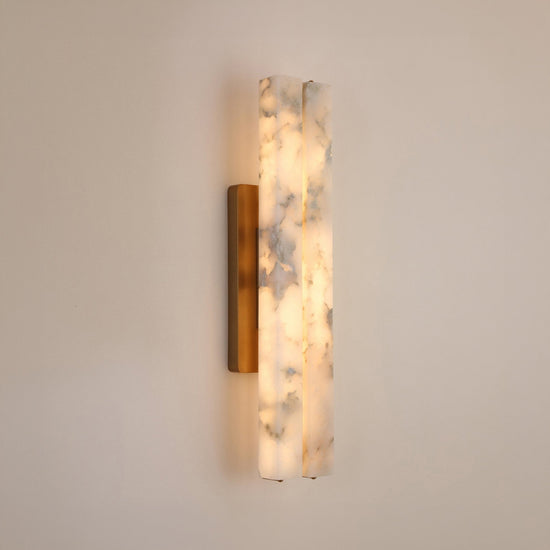 Selvara LED Medium Alabaster Double Wall Light - Brushed Brass & Soft White