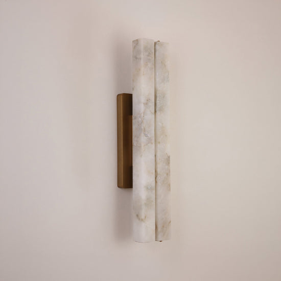 Selvara LED Medium Alabaster Double Wall Light - Brushed Brass & Soft White
