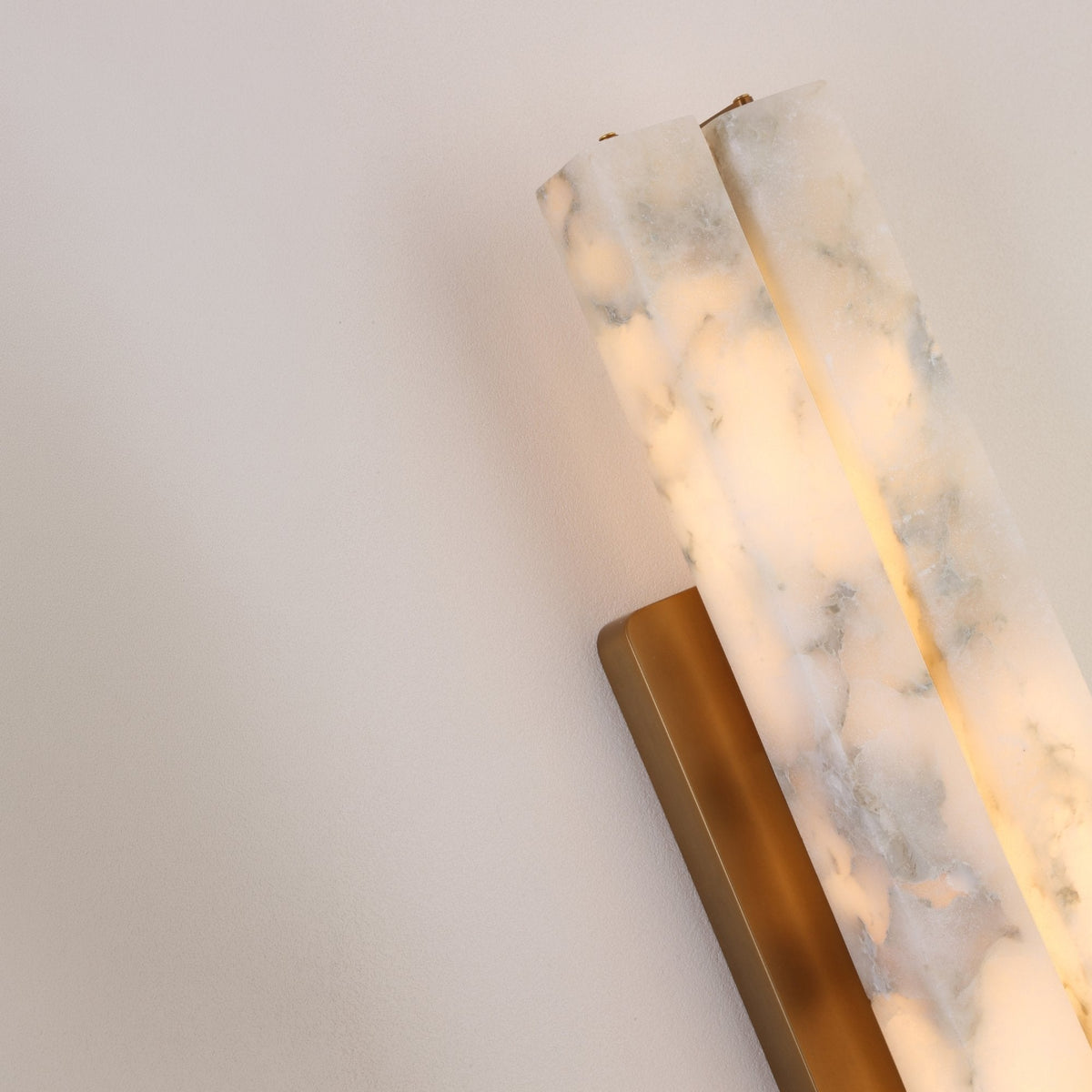 Selvara LED Small Alabaster Double Wall Light - Brushed Brass