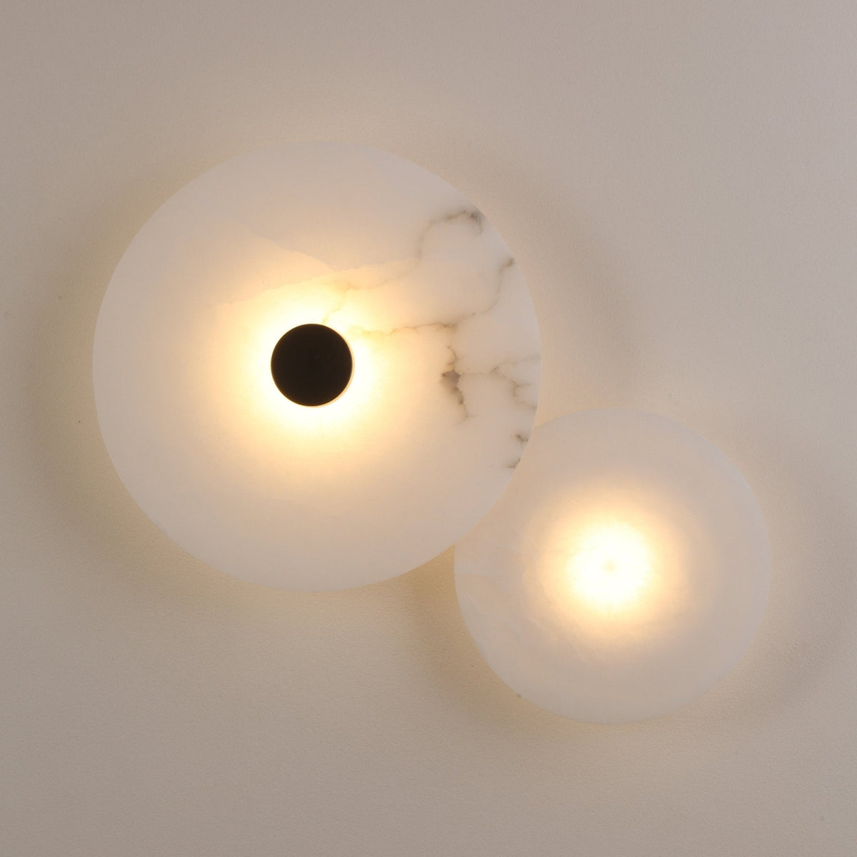 Solmira LED Dual Disc Alabaster Wall Light - Soft White & Brushed Brass