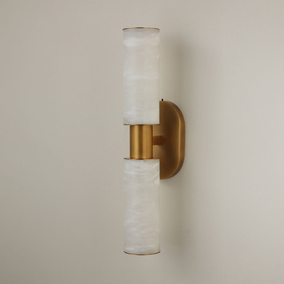 Lumara 2 Light Twin Tube Alabaster Wall Light - Brushed Brass