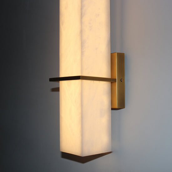 Aurevon LED Alabaster Vertical Panel Wall Light - Brushed Brass