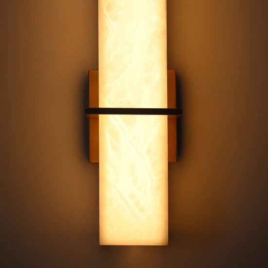 Aurevon LED Alabaster Vertical Panel Wall Light - Brushed Brass