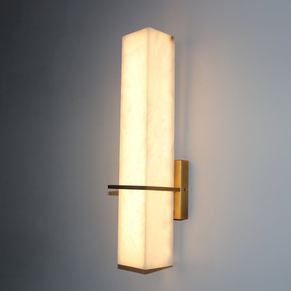 Aurevon LED Alabaster Vertical Panel Wall Light - Brushed Brass
