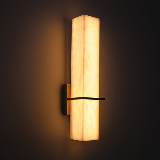 Aurevon LED Alabaster Vertical Panel Wall Light - Brushed Brass