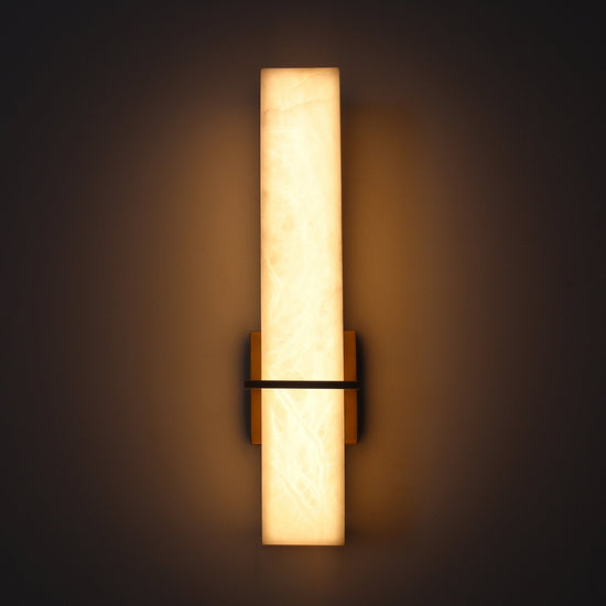 Aurevon LED Alabaster Vertical Panel Wall Light - Brushed Brass