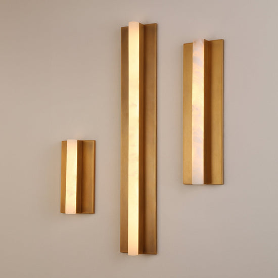 Elvaris LED Small Vertical Alabaster Wall Light - Brushed Brass