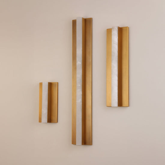 Elvaris LED Vertical Alabaster Wall Light Medium - Brushed Brass