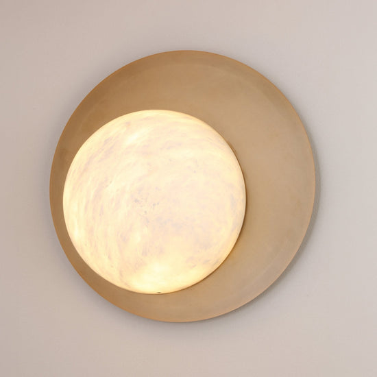 Lunara 1 Light Round Alabaster Wall Light - Brushed Brass