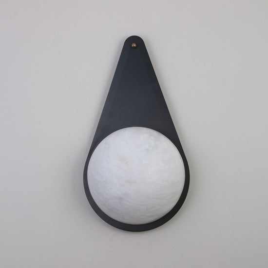 Lunara 1 Light Teardrop Alabaster Wall Light - Matt Black