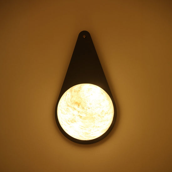 Lunara 1 Light Teardrop Alabaster Wall Light - Matt Black