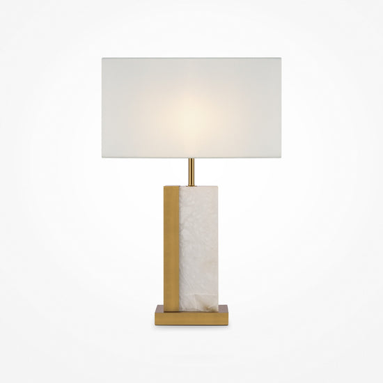 Bianco Alabaster Table Lamp - Brass & White Rectangular Shade