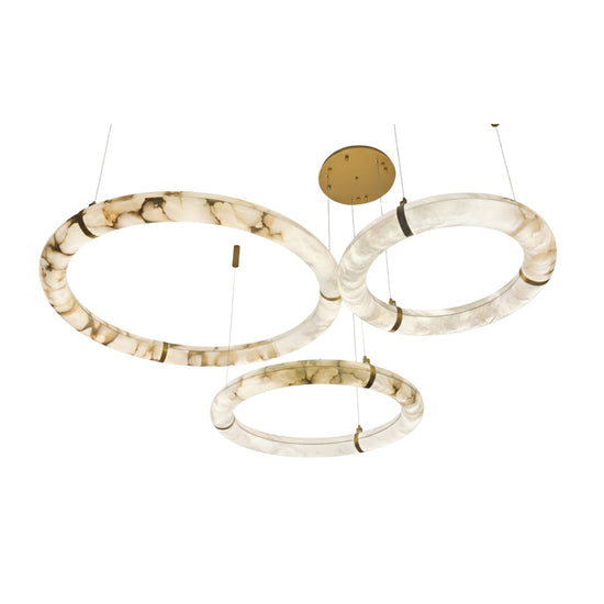 Aureon LED Triple Ring Alabaster Chandelier - Brushed Brass