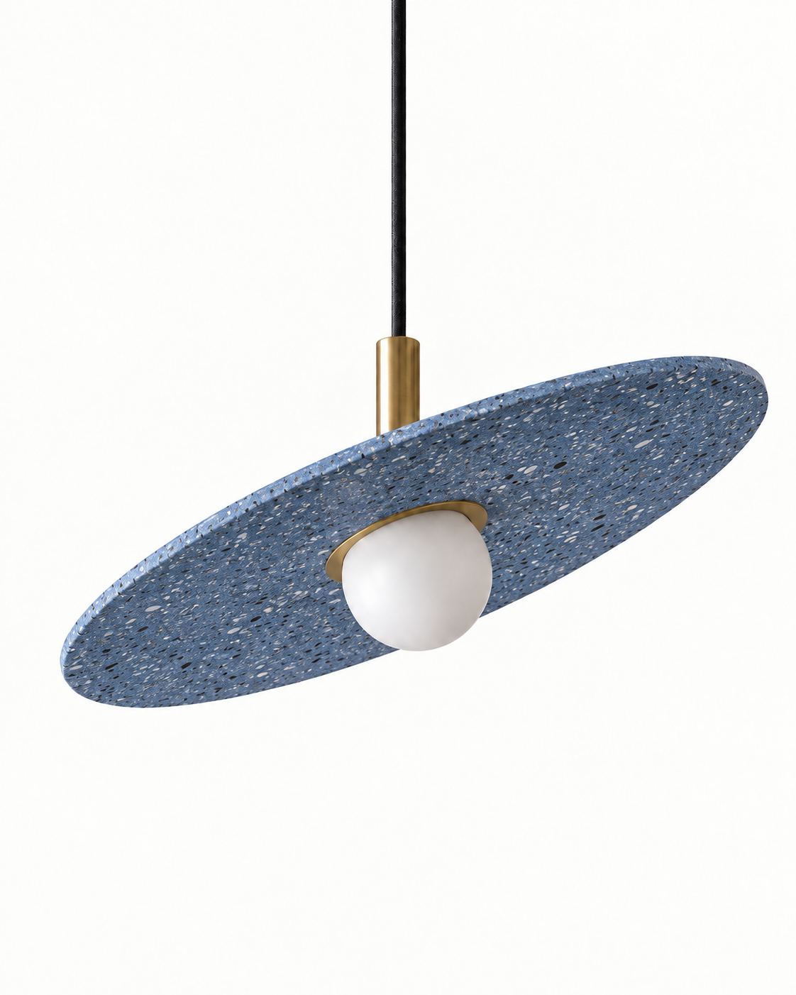 Ciretta Stone Disc Pendant Light — white background product view; AI-generated finish illustration; blue