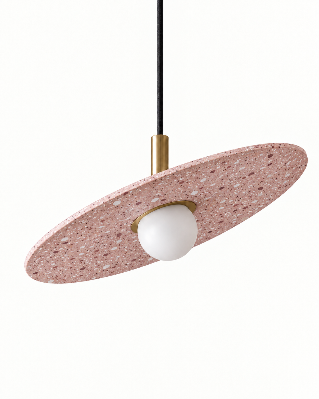 Ciretta Stone Disc Pendant Light — white background product view; AI-generated finish illustration; pink