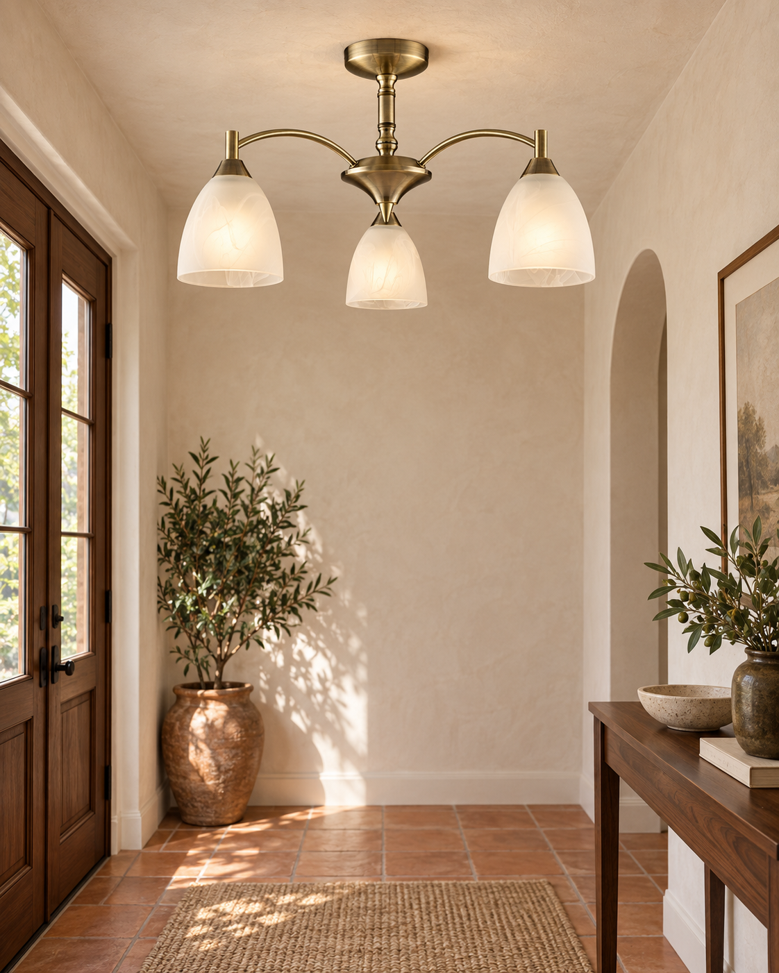 Emmy Bronze Alabaster 3 Light Glass Semi-Flush Ceiling Light